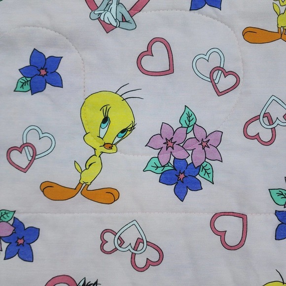 Looney Tunes Comforter Tweety Bird REVERSIBLE Vintage Blanket Teal Pink Hearts - Picture 8 of 10